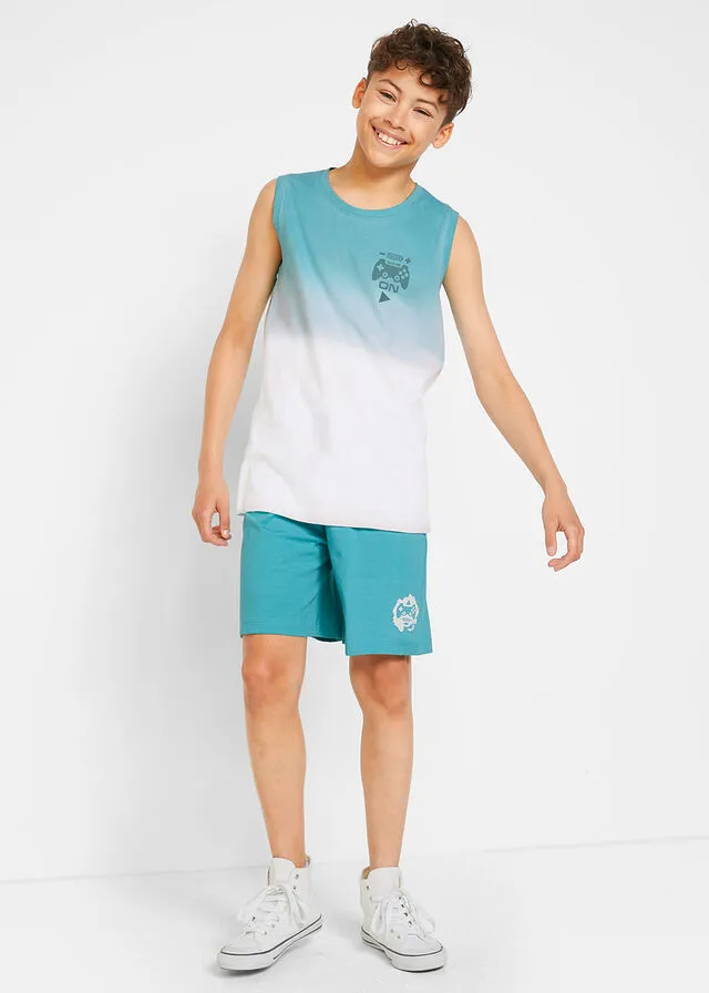 TOP Y PANTALóN CORTO PARA NIñOS (2 PIEZAS) AZUL VERDOSO OSCUROBLANCO ESTAMPADO